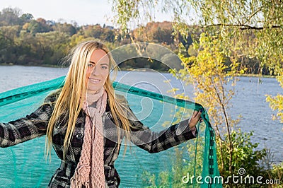 Smiling blonde girl. Portrait of happy cheerful beautiful young Stock Photo