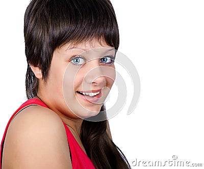 Smiling blue-eyed girl on a white background. portrait Stock Photo