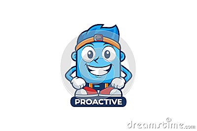 Smiling blue proactive icon with dynamic design, representing motivation, productivity, and positive character concepts Vector Illustration