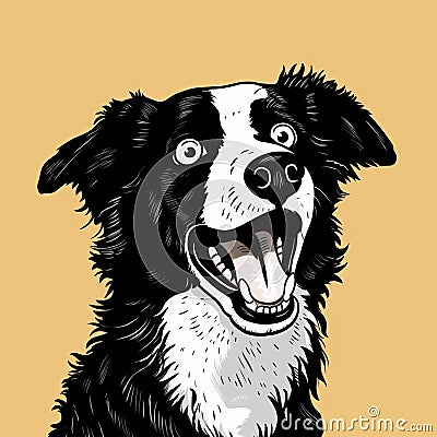 Smiling Border Collie Cartoon Illustration In Pop Art Style Stock Photo