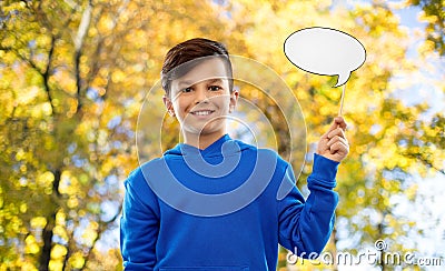Smiling boy in blue hoodie with speech bubble Stock Photo