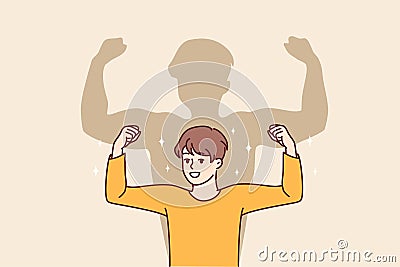 Smiling boy dream on having muscles Vector Illustration