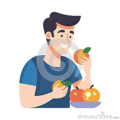 Smiling boys holding fresh organic apples Vector Illustration