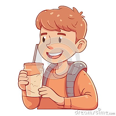 Smiling boys holding mugs of ice cold drinks Vector Illustration