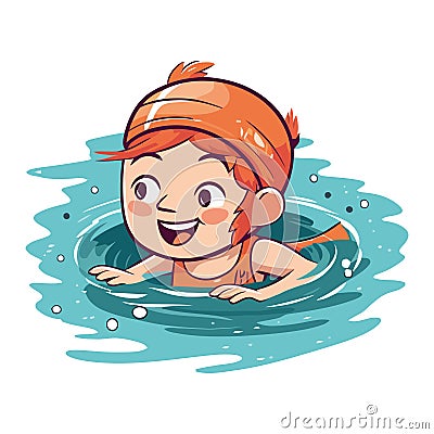 Smiling boys playing in blue swimming pool Vector Illustration