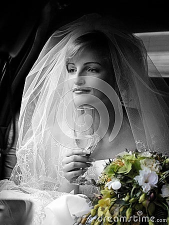 Smiling bride in white dress Stock Photo