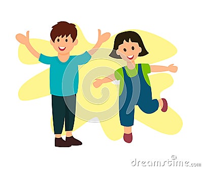 Smiling Brother and Sister Flat Vector Characters Vector Illustration