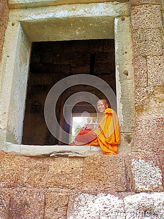 Smiling Buddhist Monk Editorial Stock Photo