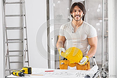 Smiling builder or structural engineer on site Stock Photo