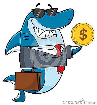 Smiling Business Shark Cartoon Mascot Character Vector Illustration