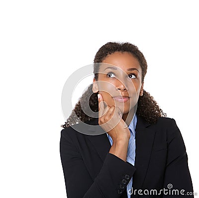 Smiling business woman thinking Stock Photo