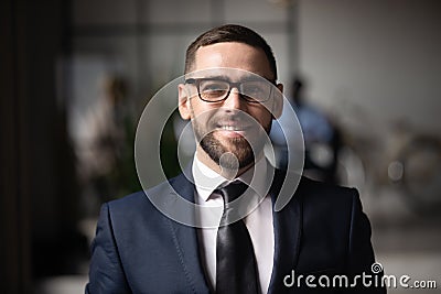 Smiling businessman executive looking at camera in office, business portrait Stock Photo