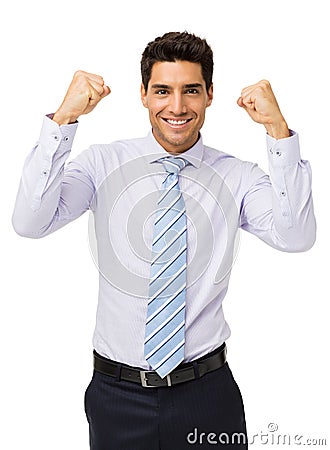 Smiling Businessman Gesturing Success Stock Photo