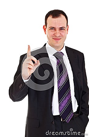 Smiling businessman raise finger up Stock Photo