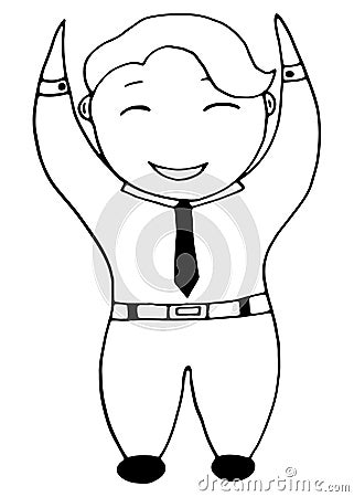 Smiling businessman raises his hands up, employee ready for new achievements. Happy executive worker Vector Illustration