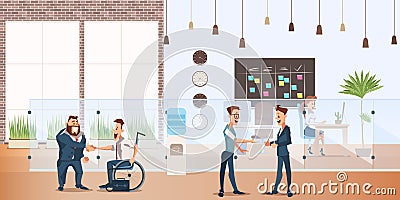 Smiling Businessman Shake Hand in Creative Office Vector Illustration