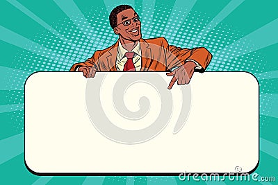 Smiling businessmen presenting empty board Vector Illustration