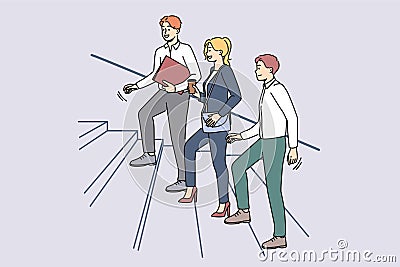 Businesspeople walking stairs to office Vector Illustration