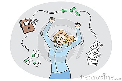 Smiling businesswoman celebrate successful business deal Vector Illustration