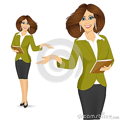 Smiling businesswoman showing something Vector Illustration