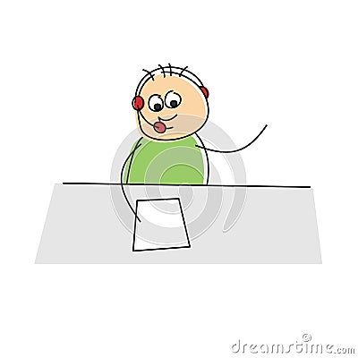 Smiling cartoon call center operator Stock Photo