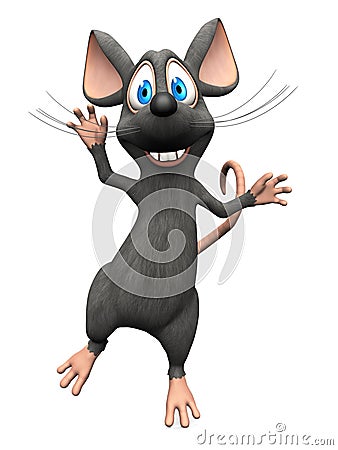 Smiling cartoon mouse jumping for joy. Stock Photo