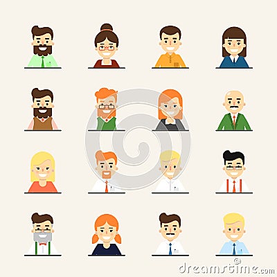 Smiling cartoon people icons set Vector Illustration