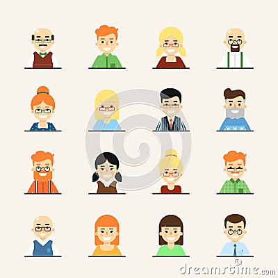 Smiling cartoon people icons set Vector Illustration
