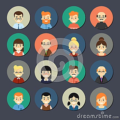 Smiling cartoon people icons set Vector Illustration