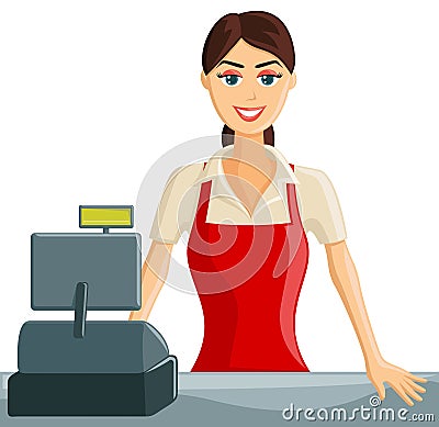 Smiling Cashier Girl Vector Illustration