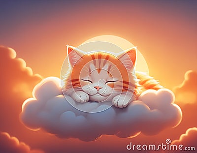 Smiling cat on cloud in warm sunset Stock Photo