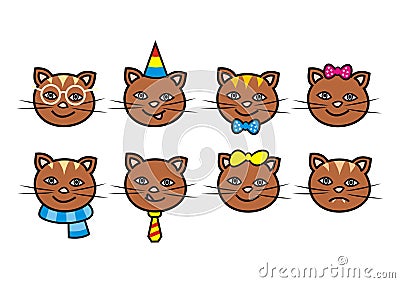 Happy cats, heads, comical vector illustration Vector Illustration