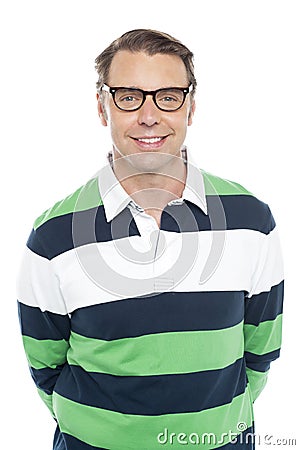 Smiling caucasian fashion guy wearing glasses Stock Photo