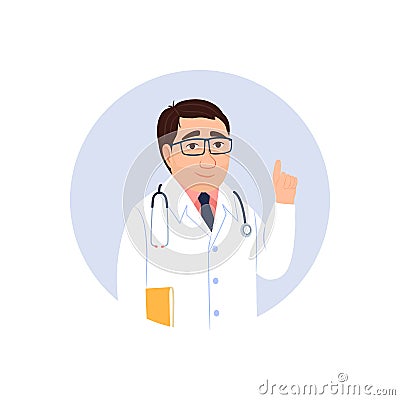 Smiling Caucasian male doctor portrait in glasses. Vector Illustration