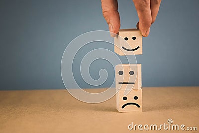 smiling, cheerful and sad smile lie horizontally on top of each other Stock Photo