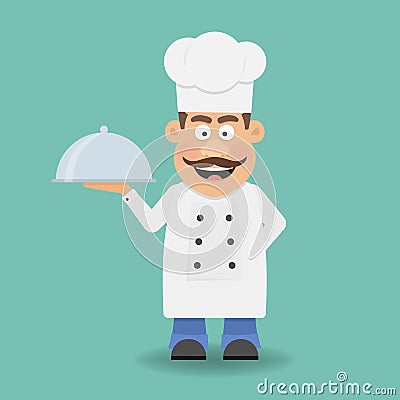 Smiling Chef, Cook or Kitchener. Cartoon character. Flat icon. Vector Illustration