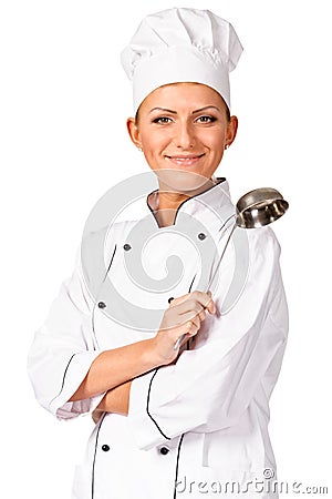 Smiling Chef with ladle Stock Photo