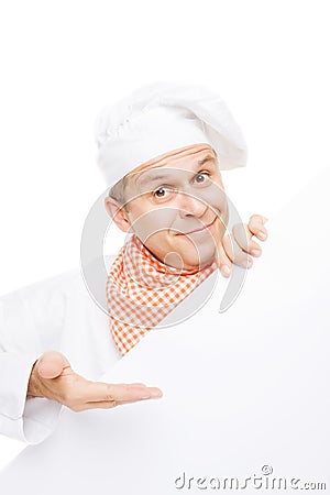 Smiling chef with white board Stock Photo