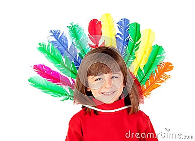 Smiling child with colorfully feathers Stock Photo