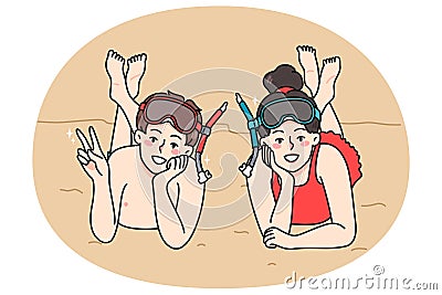 Smiling children lying relaxing on beach Vector Illustration