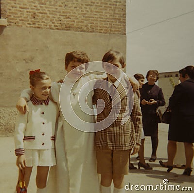 Smiling children together 50s Editorial Stock Photo