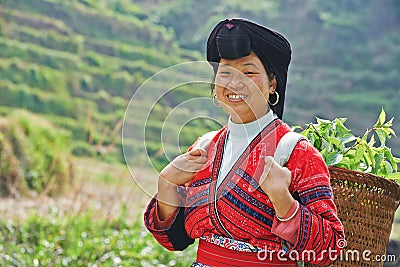 Smiling chinese minority woman Yao Stock Photo