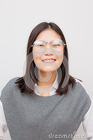 Smiling confidence fashion asian women glasses eye wear Stock Photo