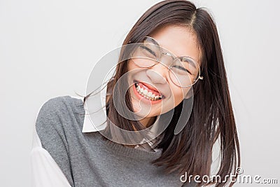 Smiling confidence fashion asian women glasses eye wear Stock Photo