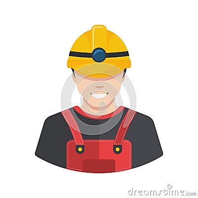 Smiling construction worker builder icon avatar flat. Vector Illustration