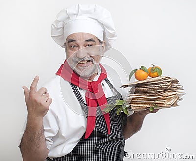 Smiling cook with matza Stock Photo