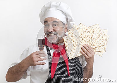 Smiling cook with matza Stock Photo