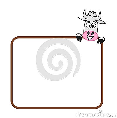 Smiling cow with billboard for dairy and meat products and sales Vector Illustration