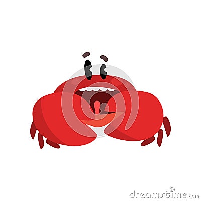 Smiling crab character, cute sea creature with funny face vector Illustration on a white background Vector Illustration