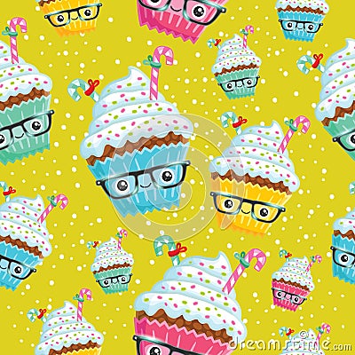 Smiling cupcake Vector Illustration